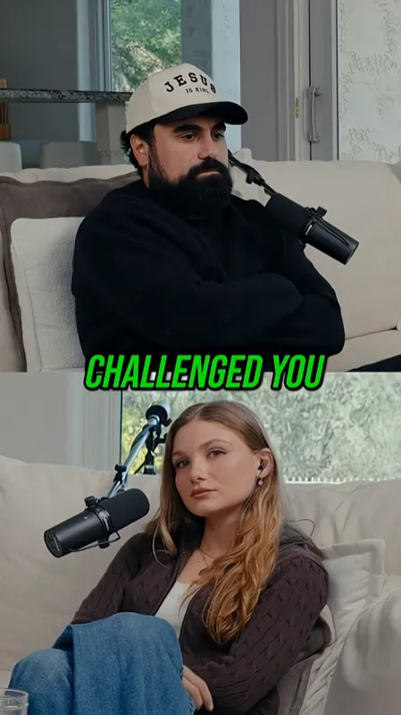 Vertical short showing two participants in a podcast interview, captioned 'CHALLENGED YOU'.